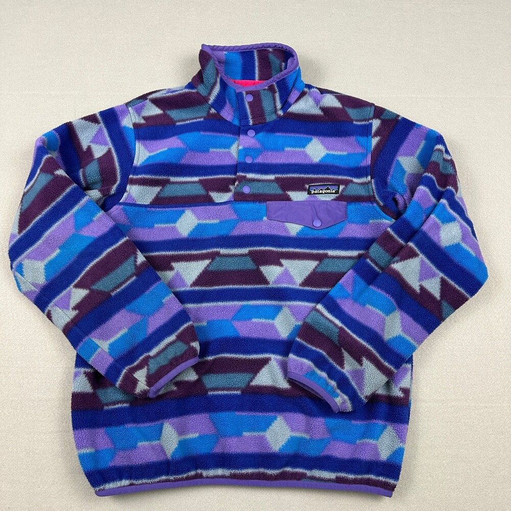 Patagonia Synchilla Jacket Women Small Blue Aztec Tribal Snap T Fleece Outdoor S